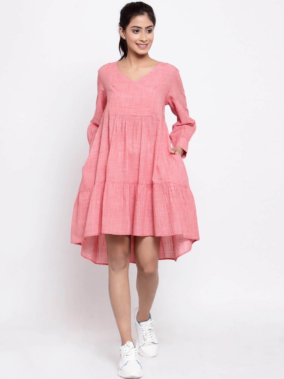 

TERQUOIS Women Red Printed Cotton Oversized Fit and Flare Dress
