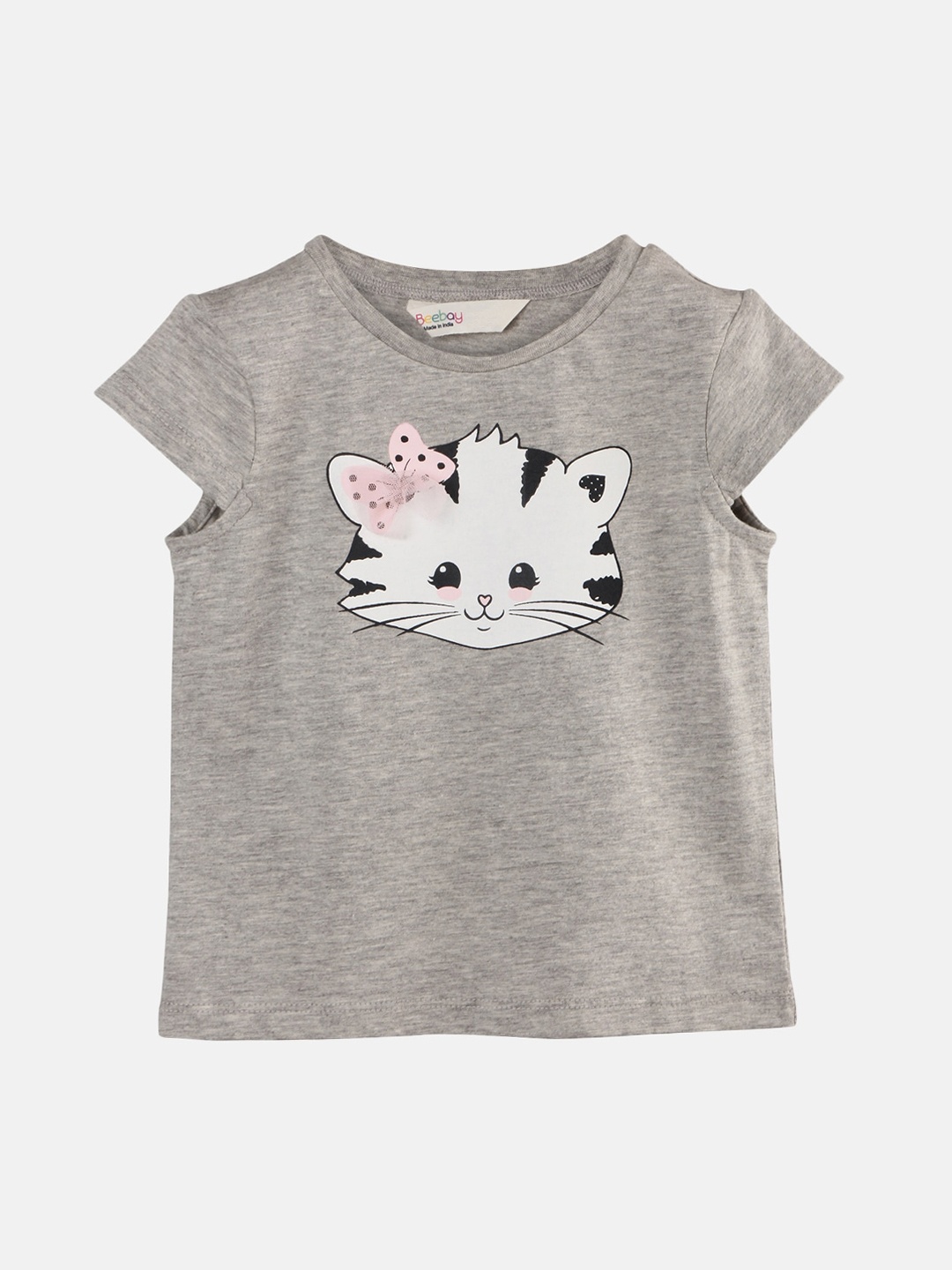 

Beebay Girls Grey Printed Round Neck T-shirt