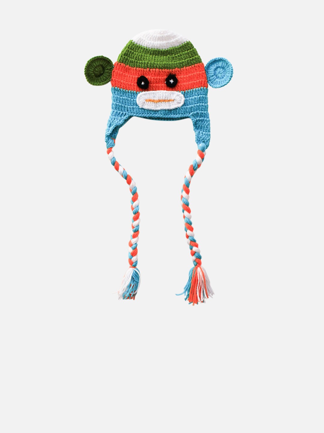 

Woonie Unisex Kids Blue & Green Handmade Woolen Beanie
