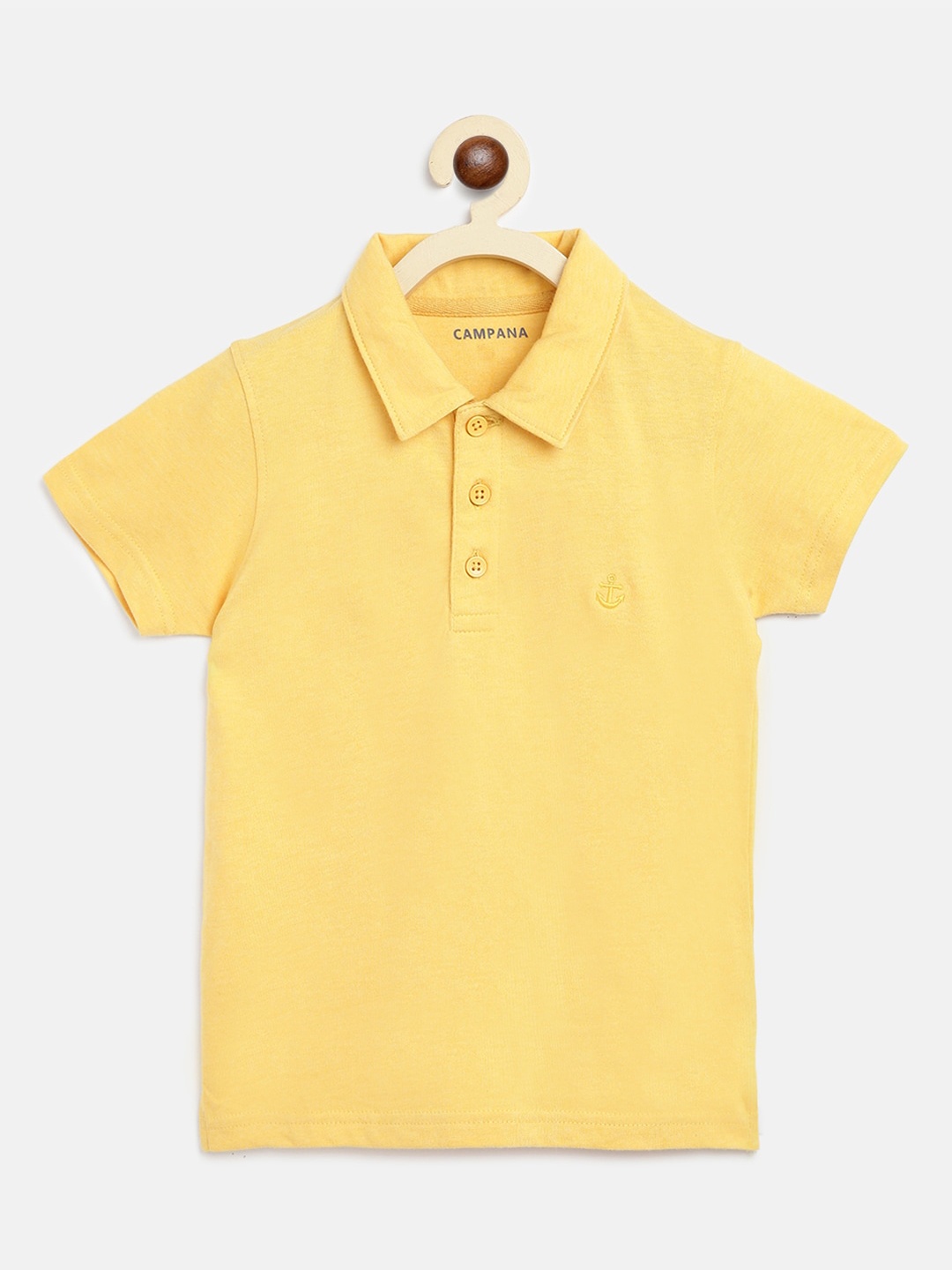 

Campana Boys Yellow Solid Polo Collar Pure Cotton T-shirt