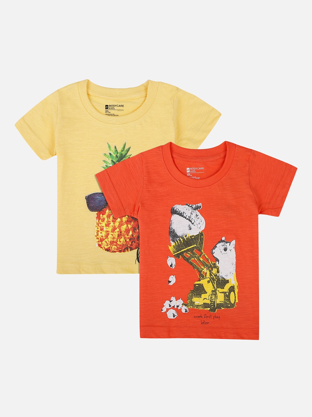 

Bodycare First Boys Yellow & Orange Pack Of 2 Printed Round Neck T-shirt