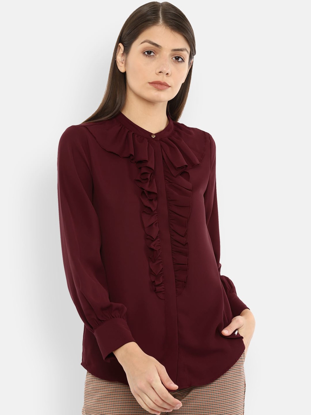 

Van Heusen Woman Maroon Regular Fit Solid Casual Shirt