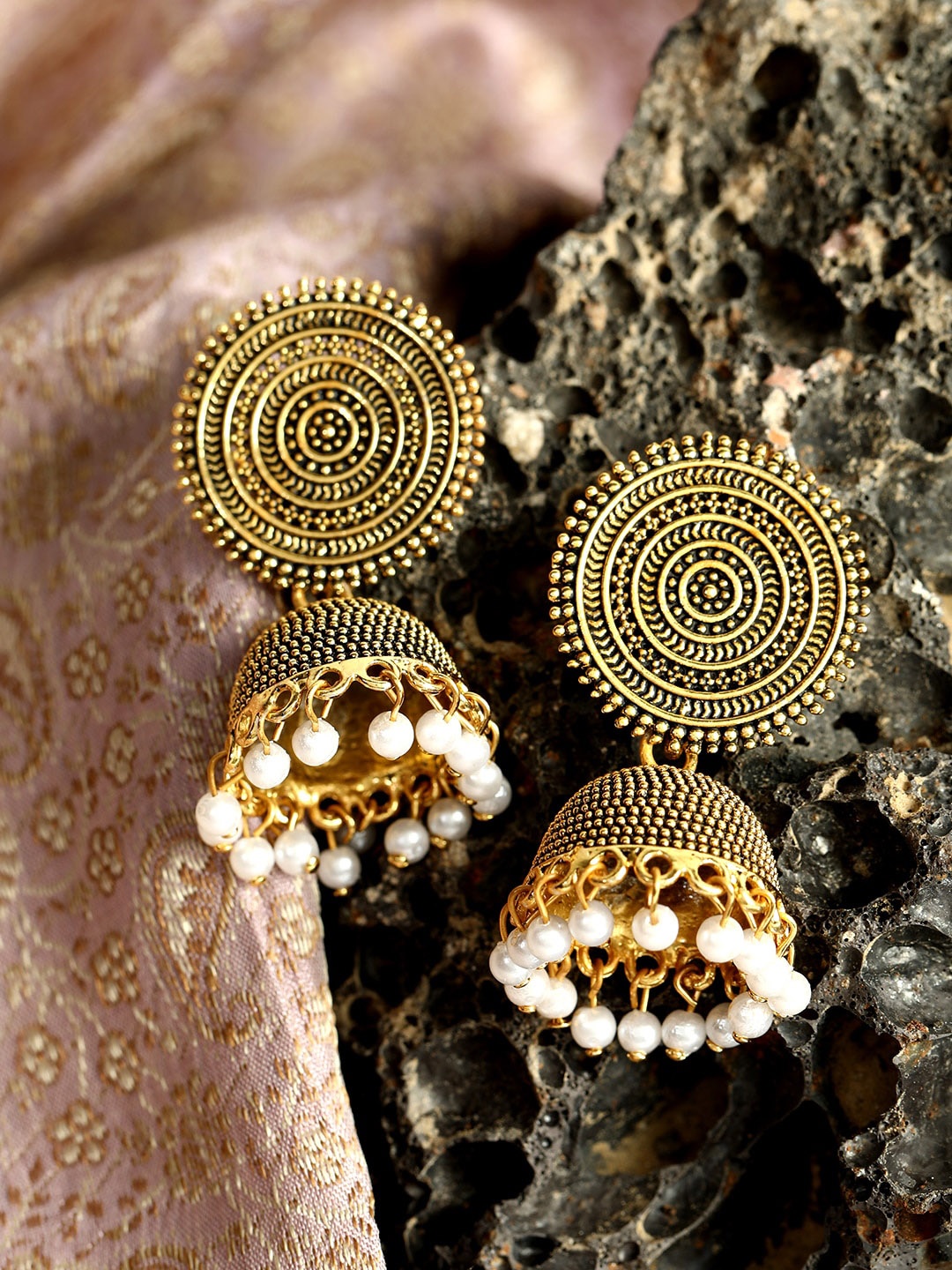 

ANIKAS CREATION Gold-Plated Dome Shaped Jhumkas