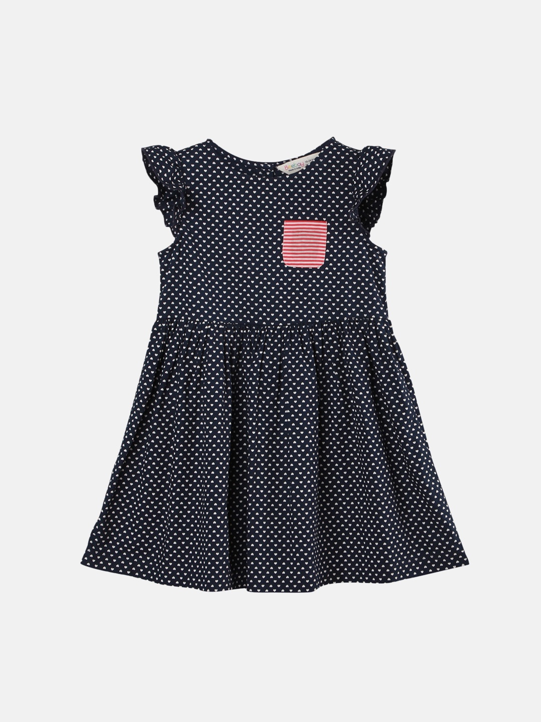 

Beebay Girls Navy Blue & Off-White Heart Printed A-Line Dress