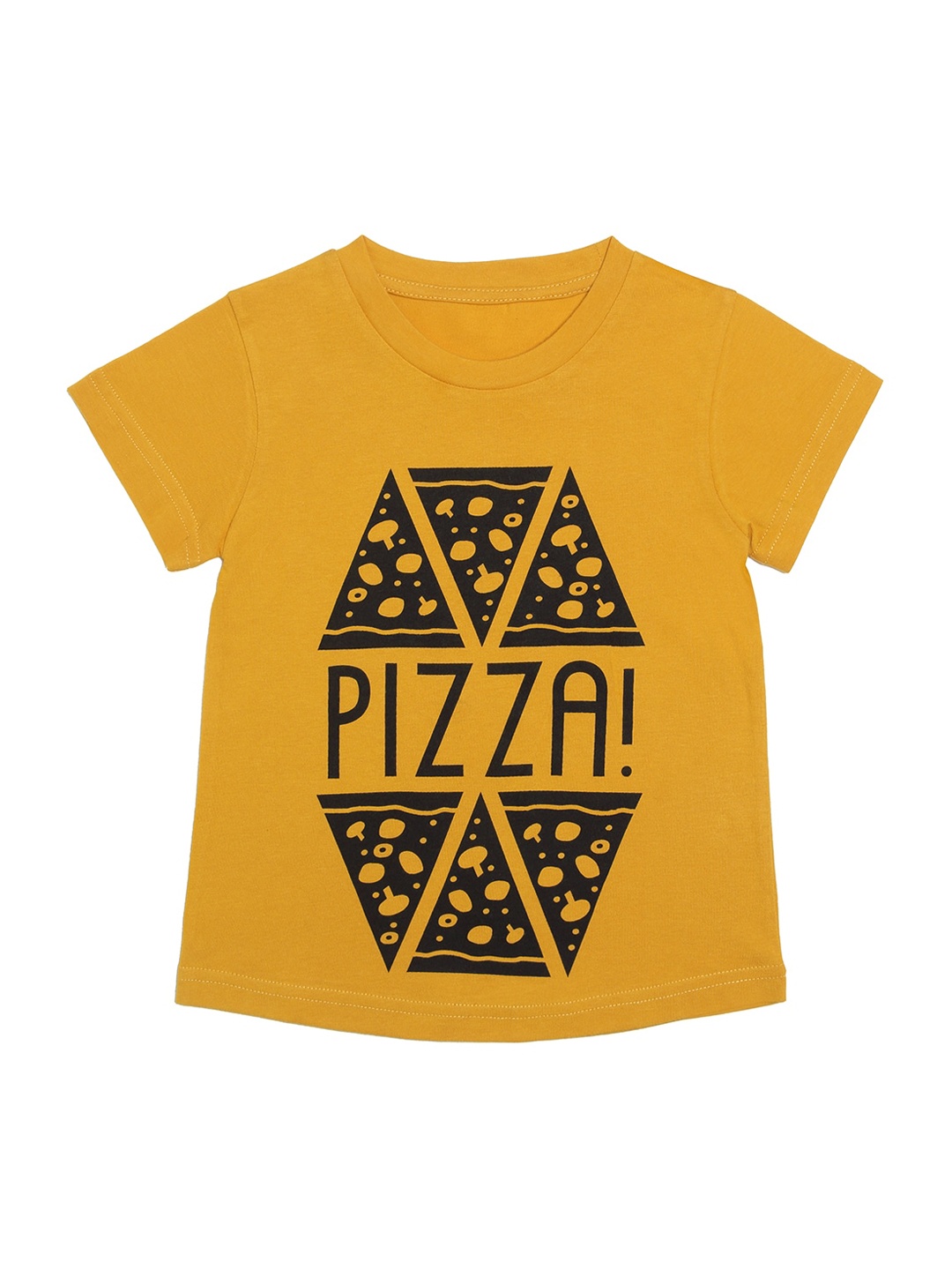 DOOR74 Unisex Kids Mustard Printed Round Neck T-shirt