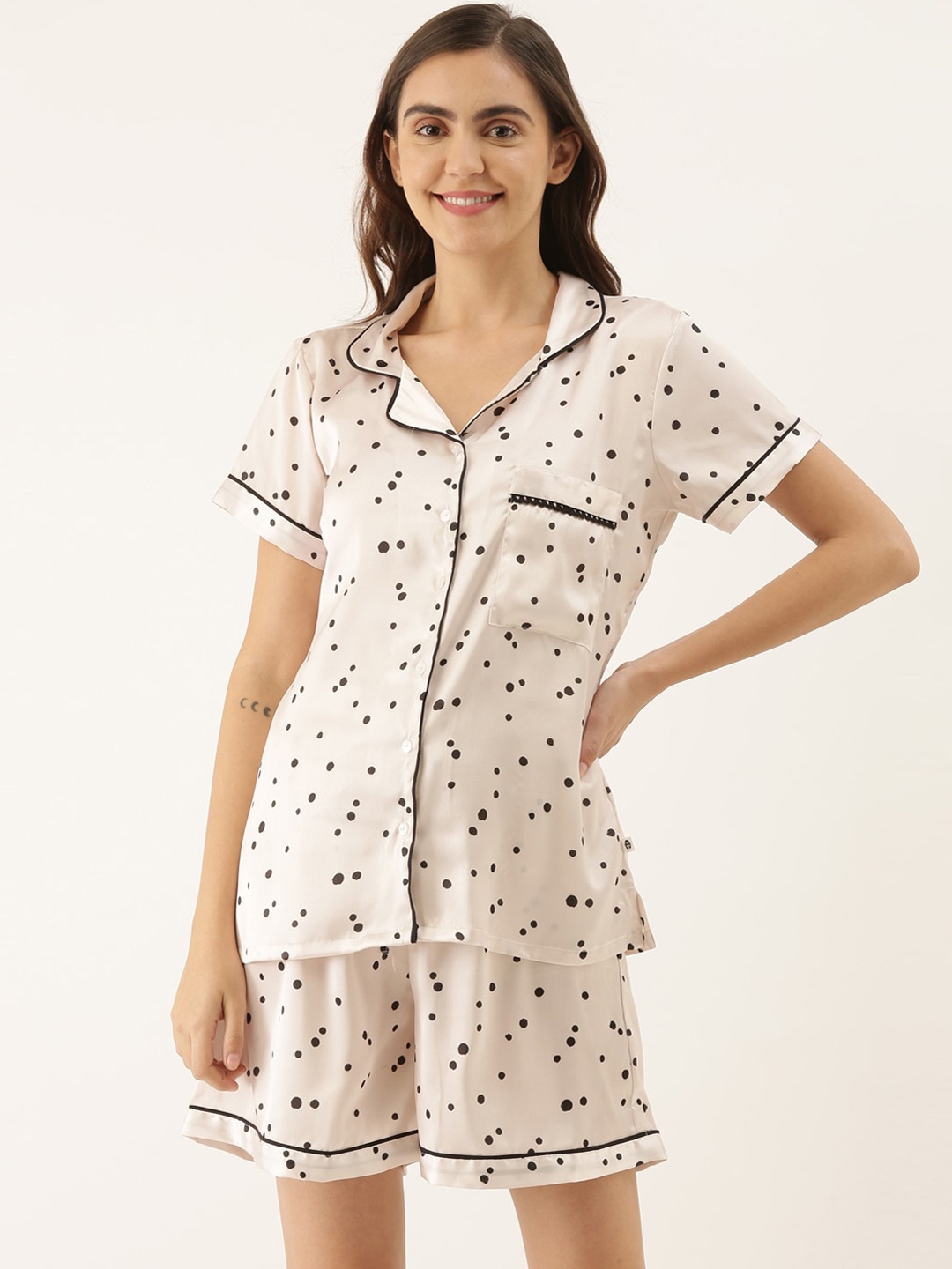 

Bannos Swagger Women White Printed Satin Night suit