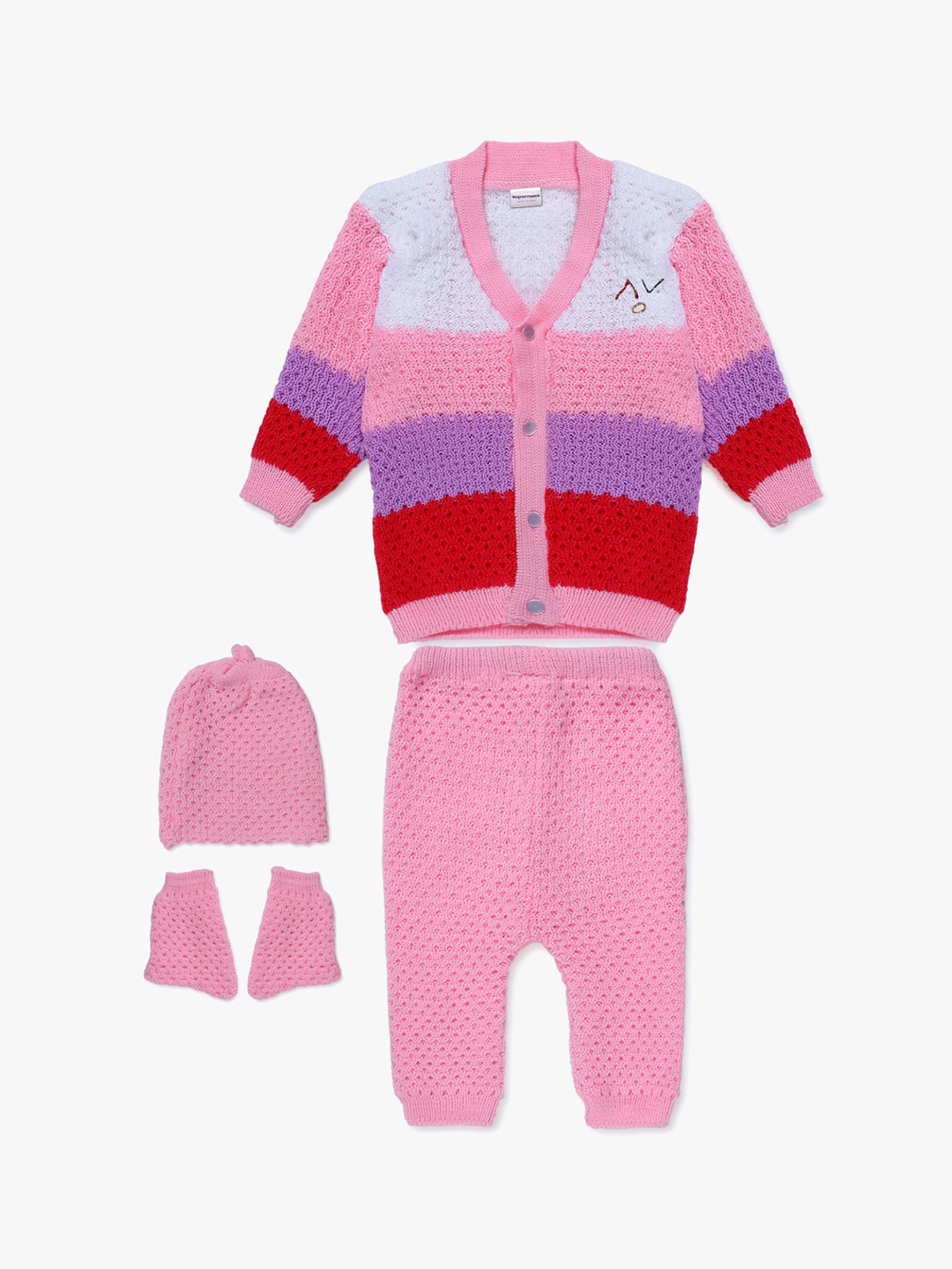 

Superminis Kids Pink Knitted Front Open Sweater Set