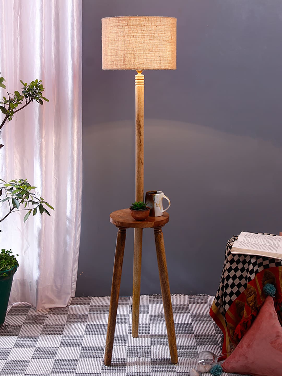 

Devansh Beige & Brown Self Design Traditional Shelf Lamp with Shade