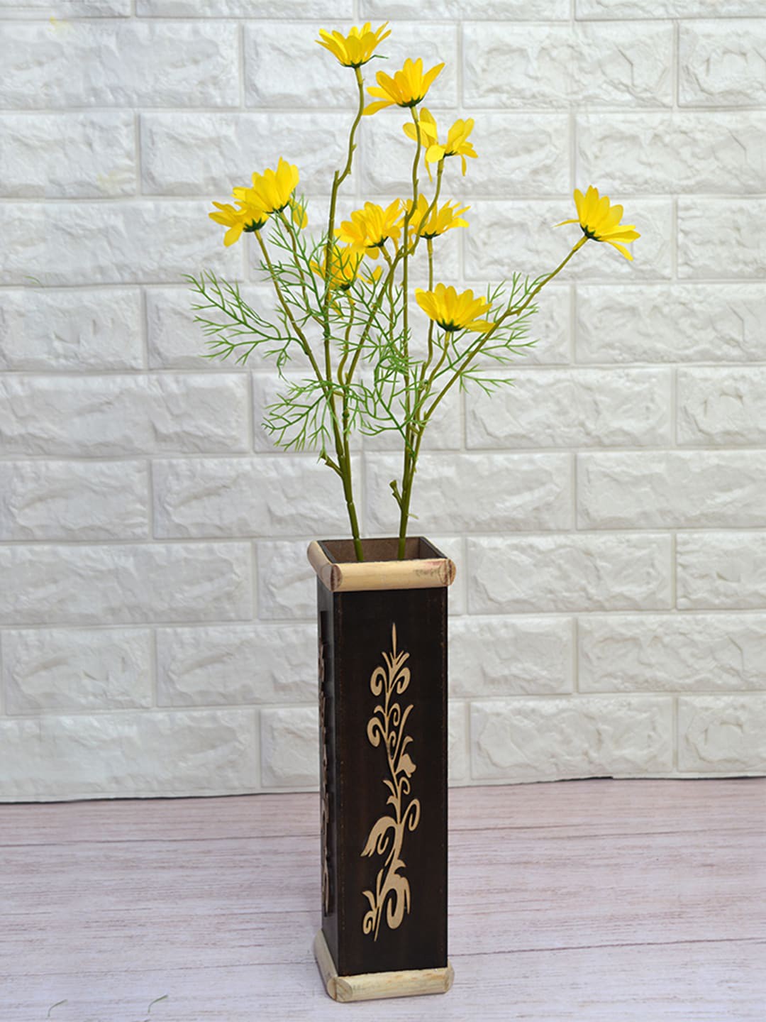 

fancy mart Set Of 2 Yellow & Green Artificial Cone Flowers Sticks Without Pot