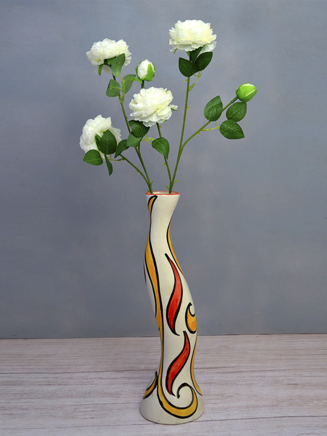 

fancy mart Set Of 2 White & Green Artificial Hungarian Rose Flower Sticks Without Pot