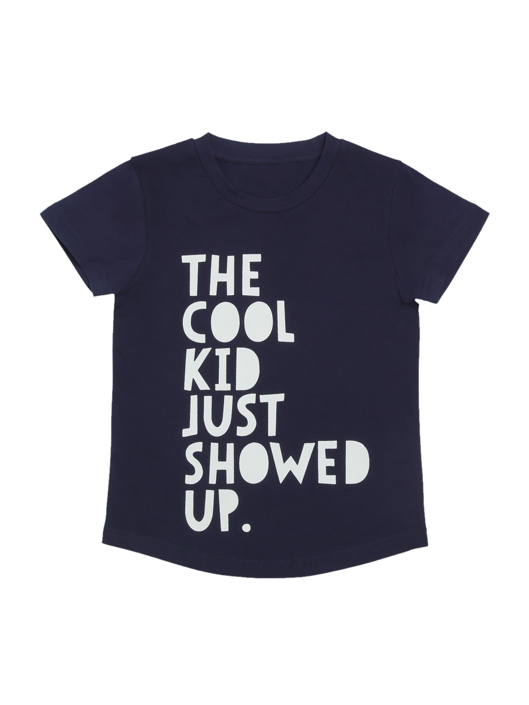 DOOR74 Kids Navy Blue & White Printed Cotton Round Neck T-shirt