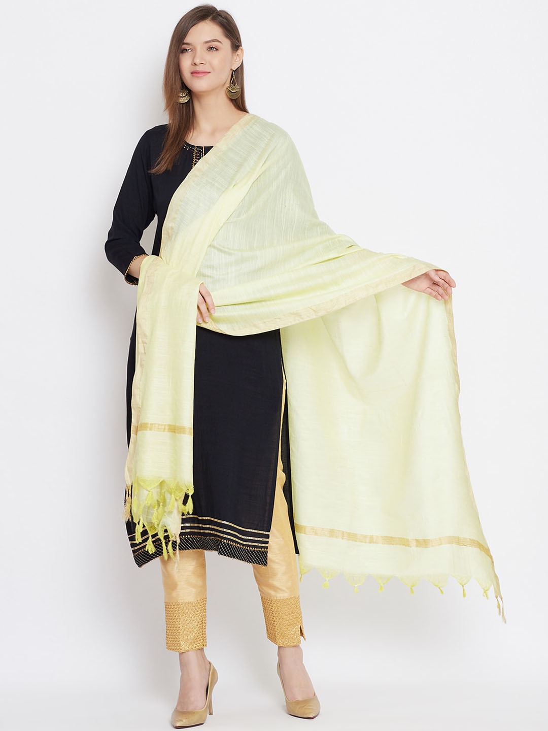 

Clora Creation Cream-Coloured & Gold-Toned Solid Dupatta