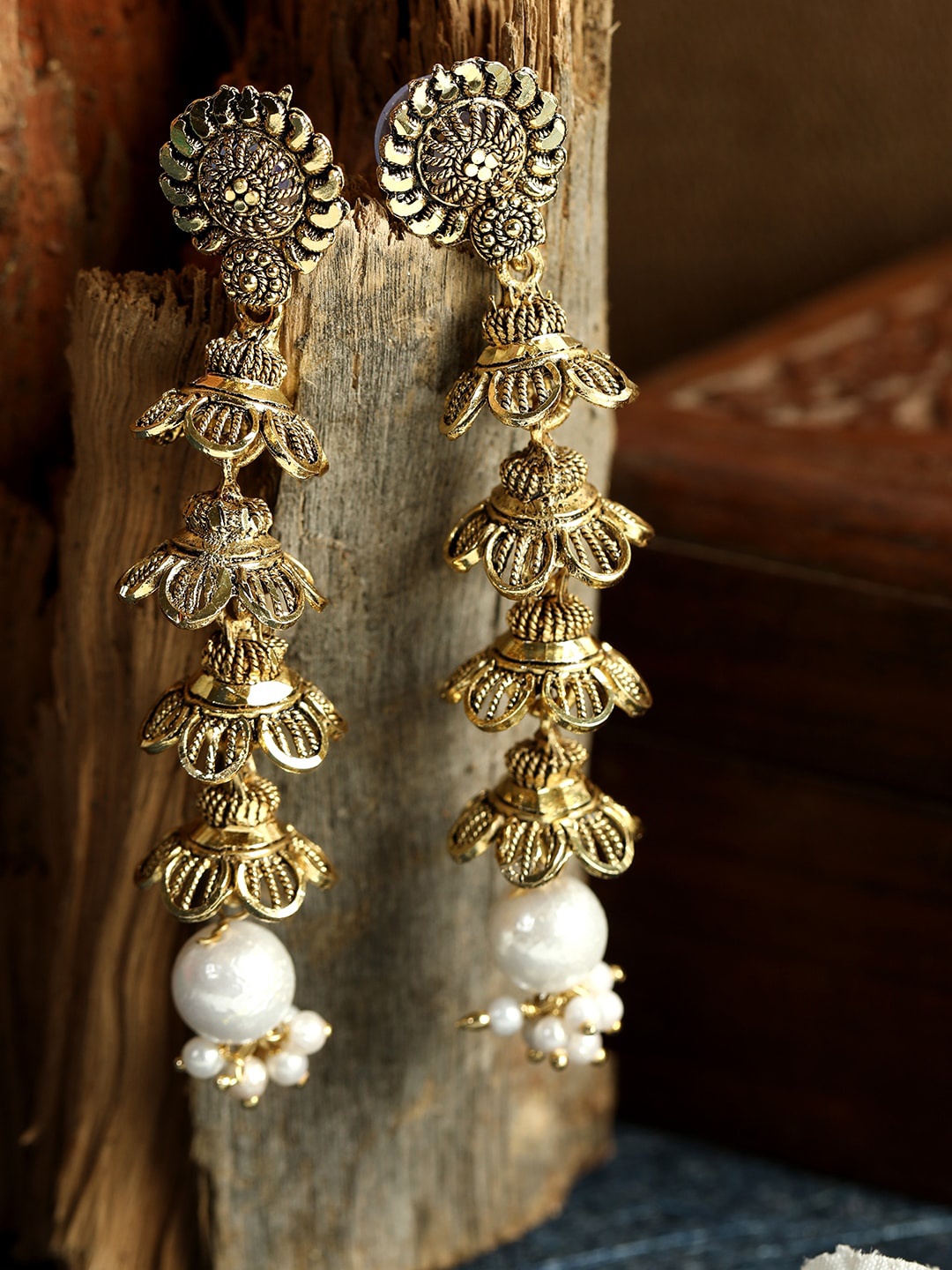 

ANIKAS CREATION Gold-Toned Contemporary Jhumkas