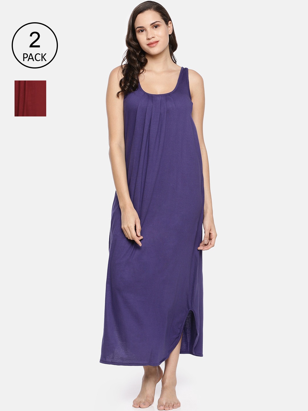 

GOLDSTROMS Purple & Maroon Set of 2 Solid Nightdress