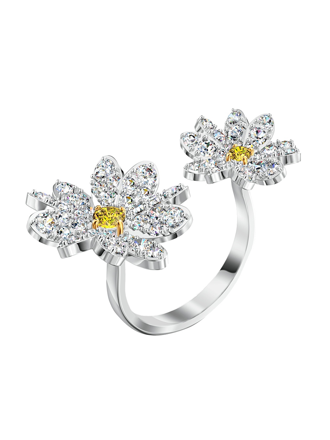 

SWAROVSKI Silver-Plated White & Yellow Crystal-Studded Adjustable Finger Ring