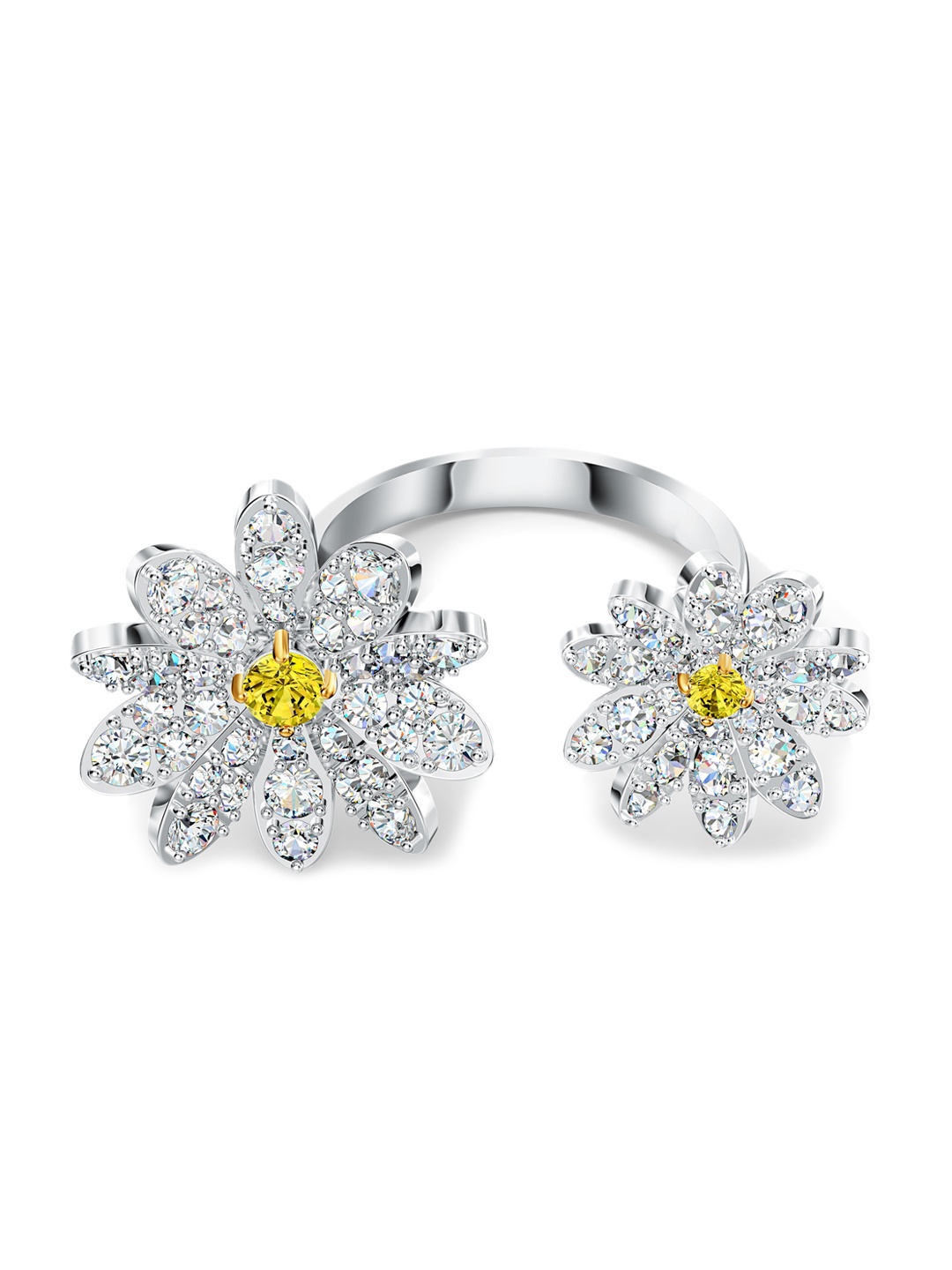

SWAROVSKI Silver-Toned & Yellow Crystal-Studded Finger Ring