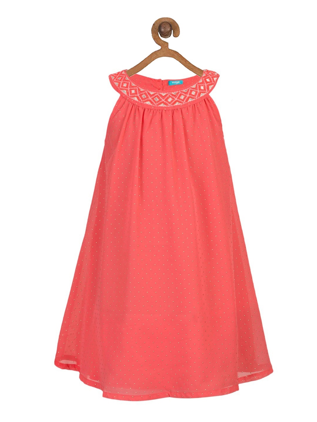 

Miyo Girls Coral-Coloured Embroidered A-Line Dress