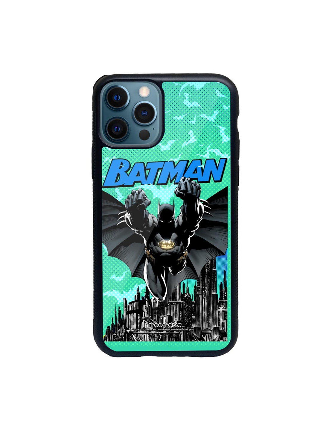 

macmerise Sea Green & Black Bat On The Hunt Glass iPhone 12 Pro Phone Case