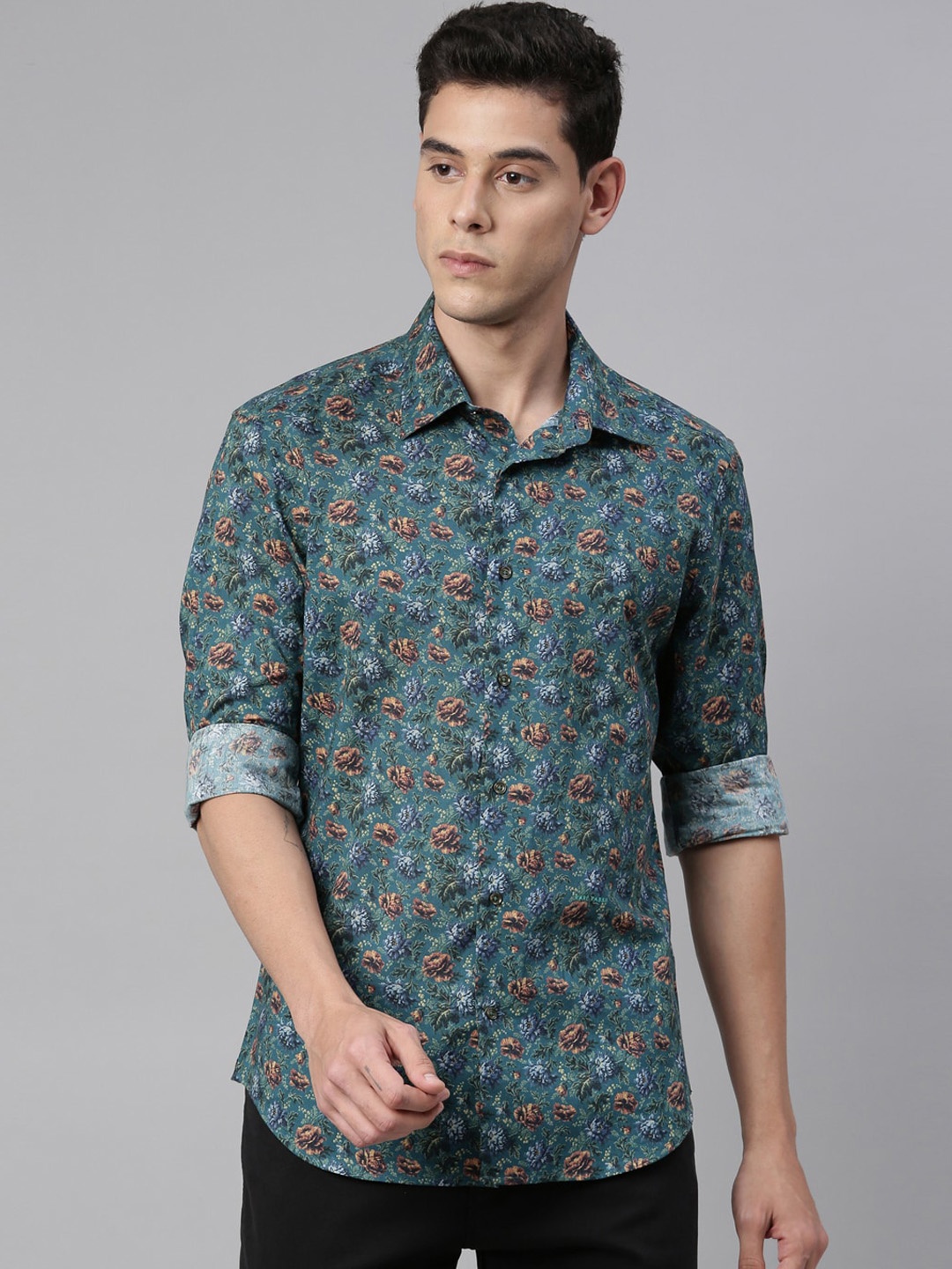 

RARE RABBIT Men Foray Regular Fit Floral Printed Cotton Shirt, Green