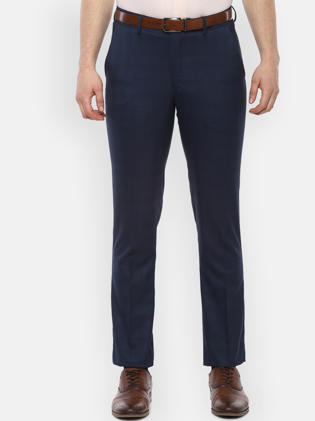

Louis Philippe Men Navy Blue Slim Fit Checked Formal Trousers