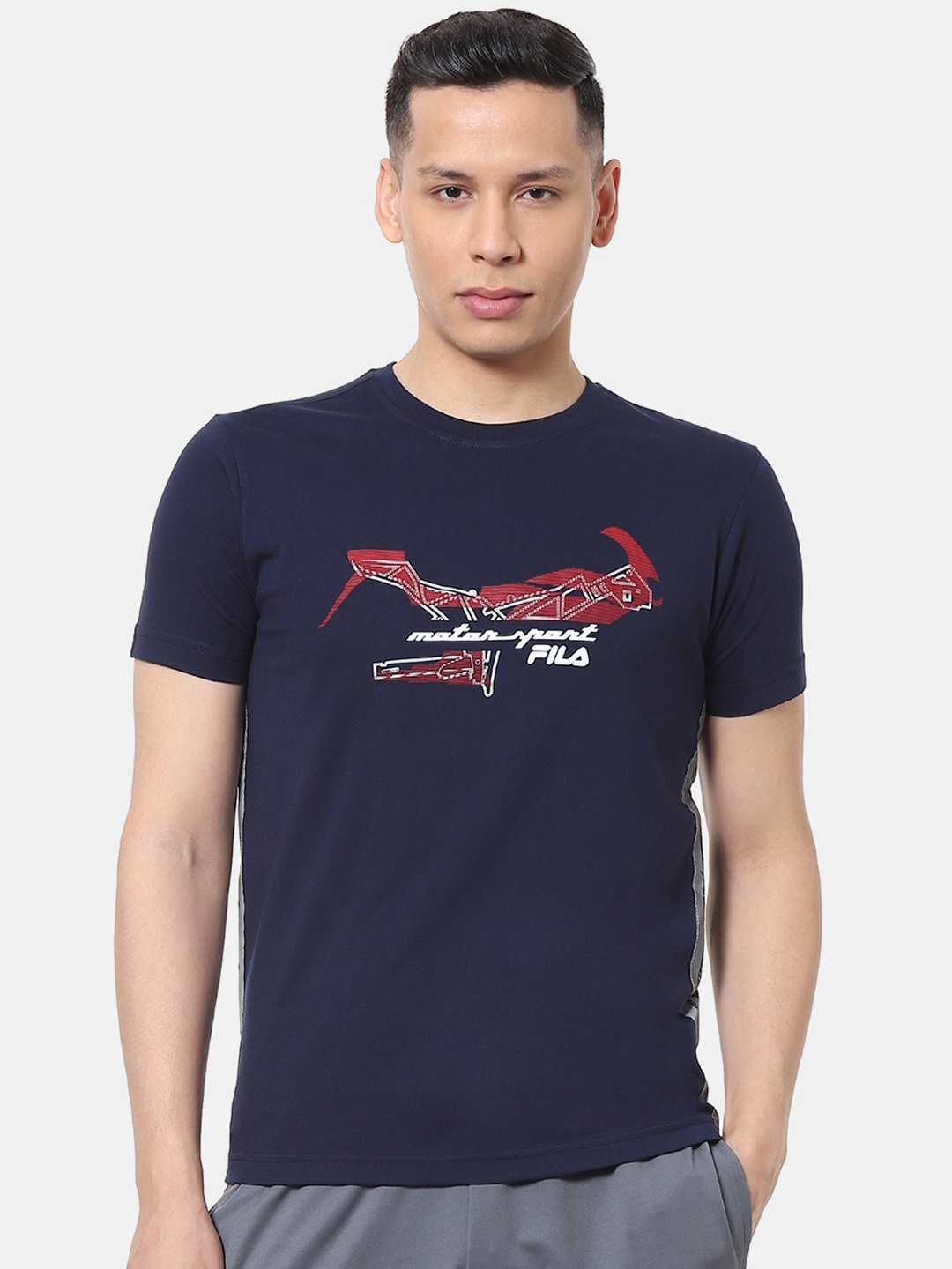 

FILA Men Navy Blue Printed Round Neck T-shirt