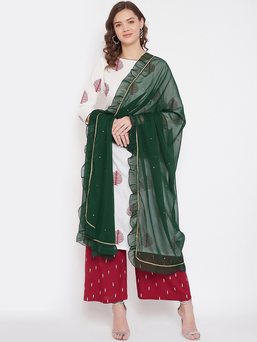 

Bitterlime Green Solid Ruffle Dupatta