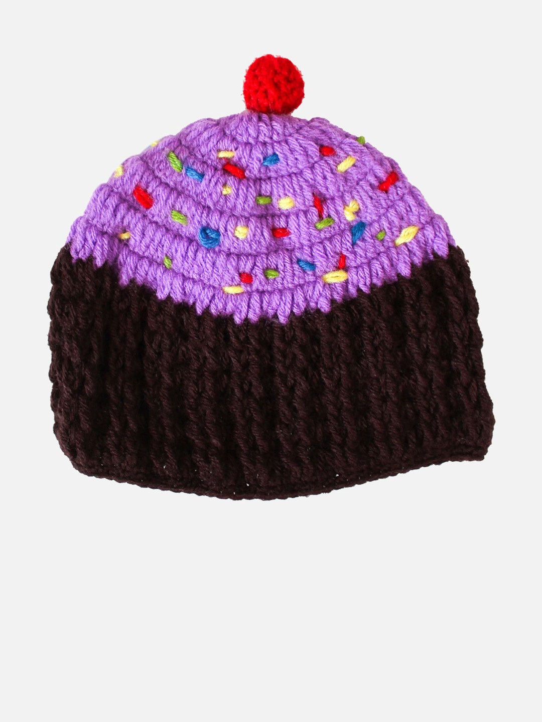

Woonie Unisex Kids Purple & Brown Self Design Beanie