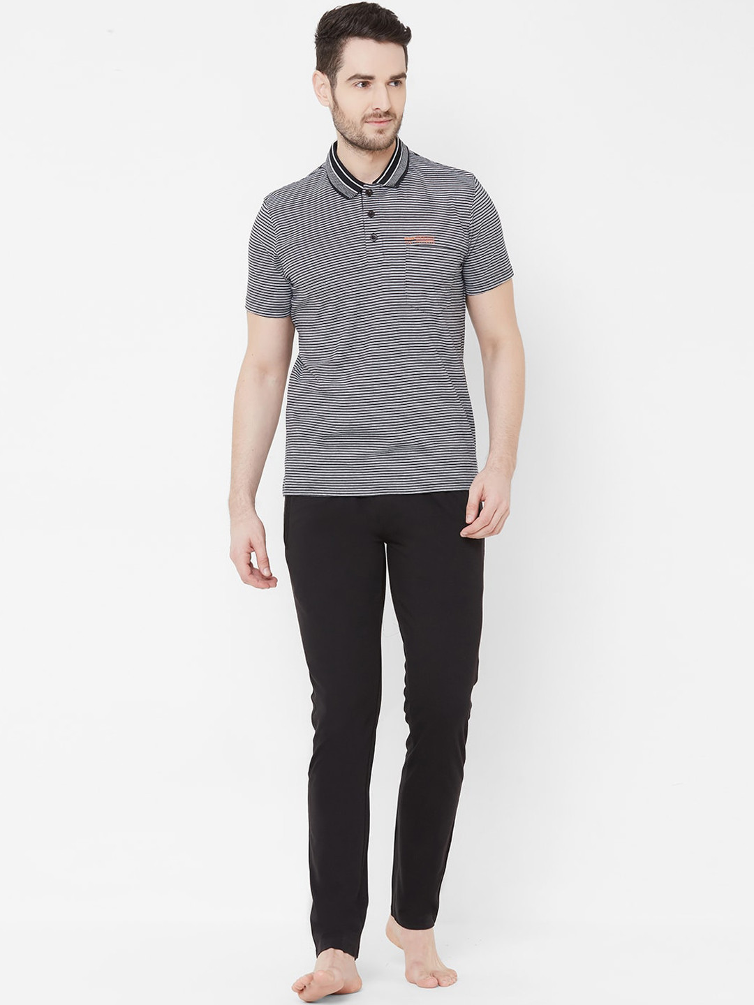 

Sweet Dreams Men Black & Grey Striped Night suit