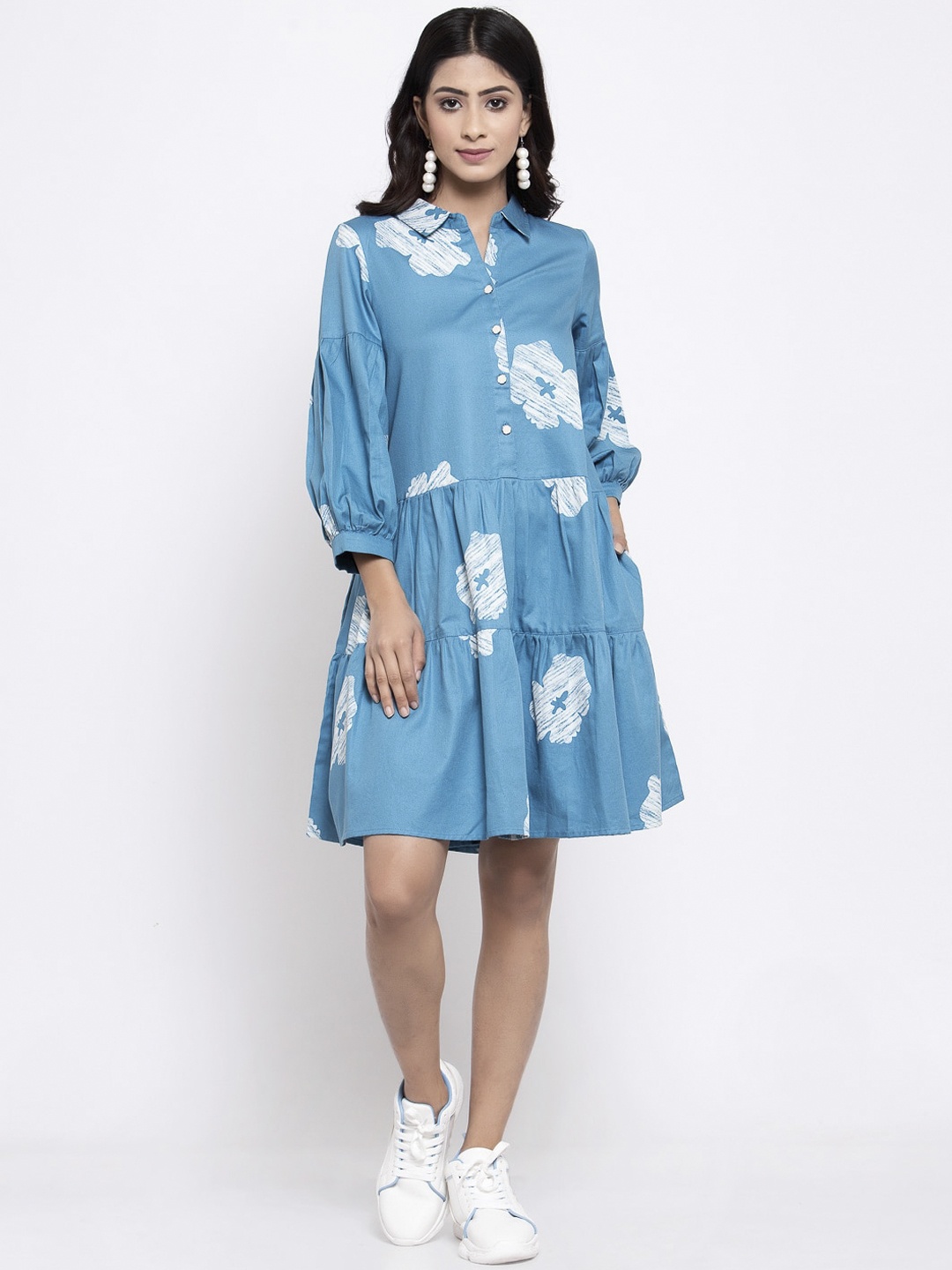 

TERQUOIS Women Blue Printed A-Line Dress