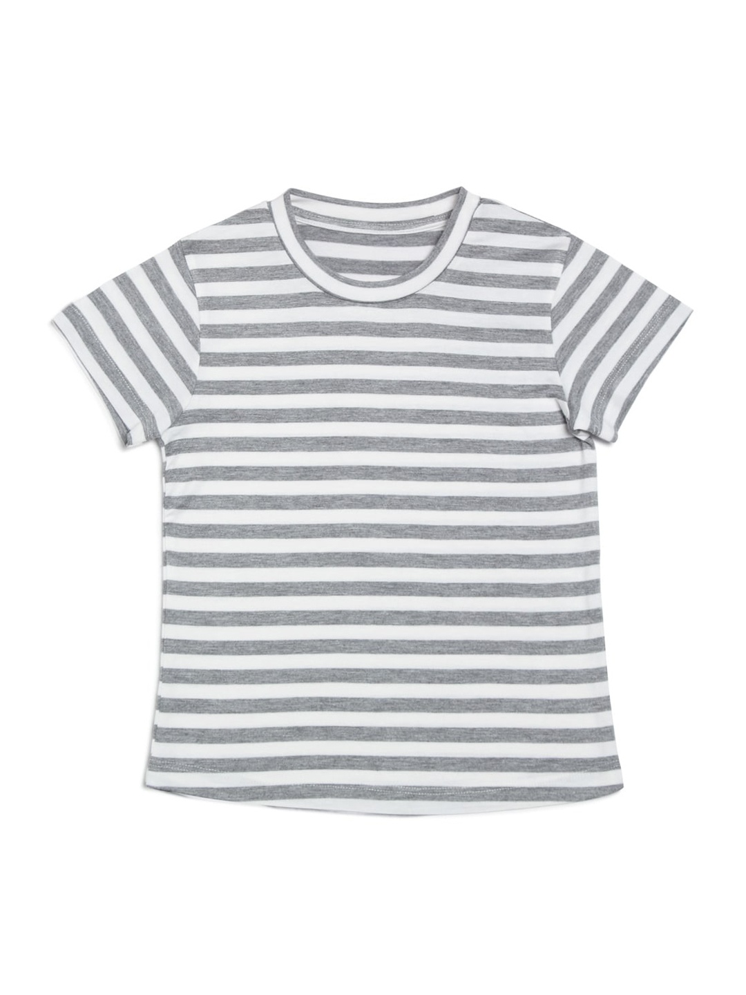 

DOOR74 Kids Grey & Off-White Striped Round Neck T-shirt