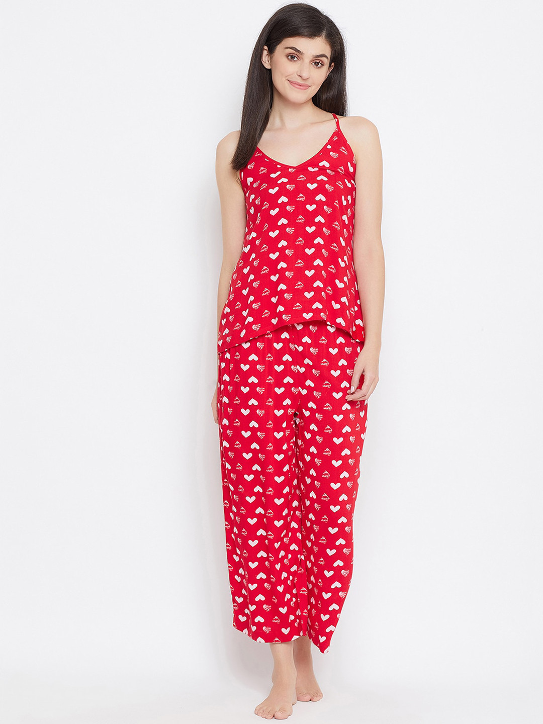 

Clovia Women Red Printed Night suit