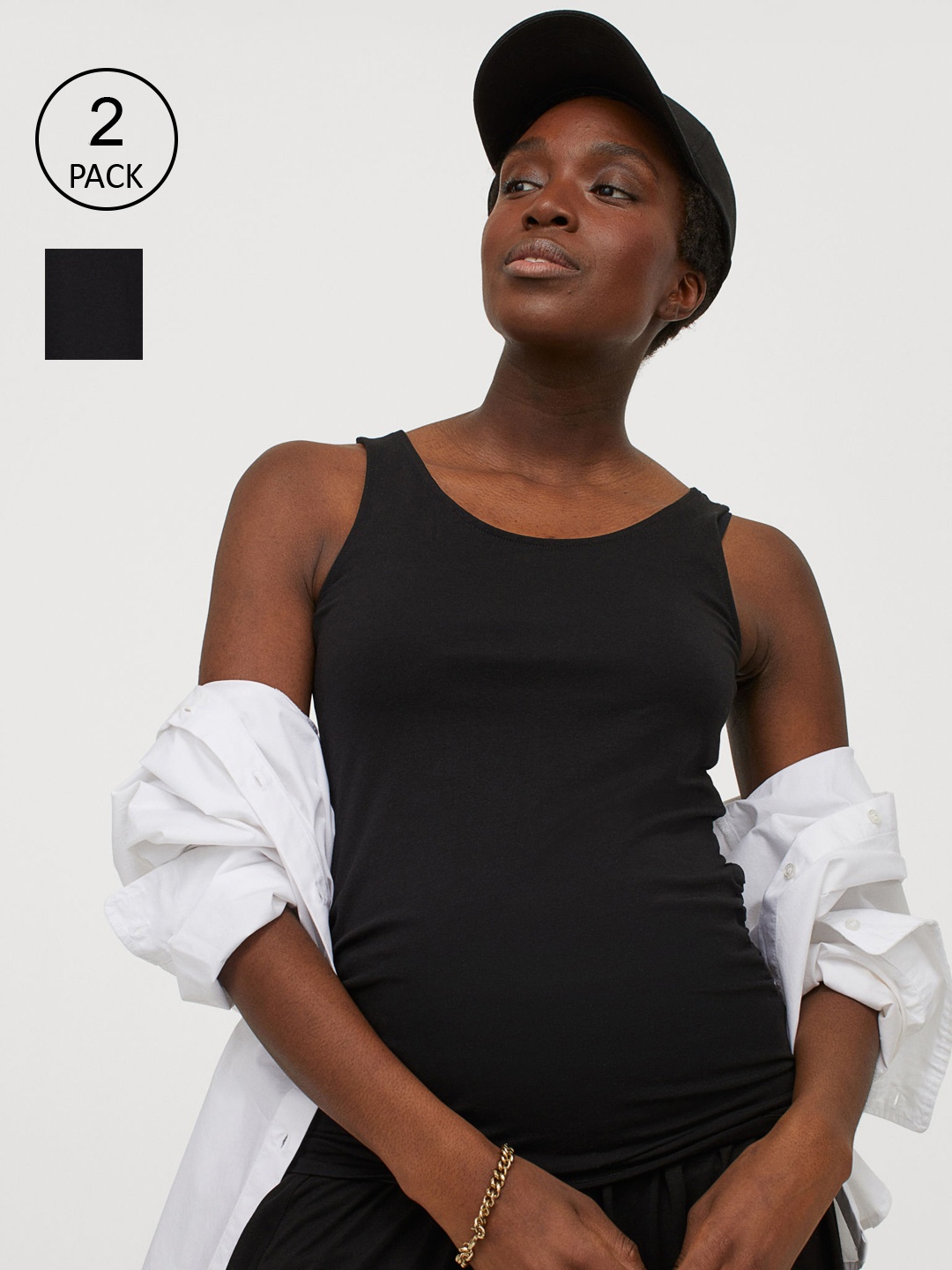 

H&M Women MAMA Black 2-Pack Cotton Vest Tops