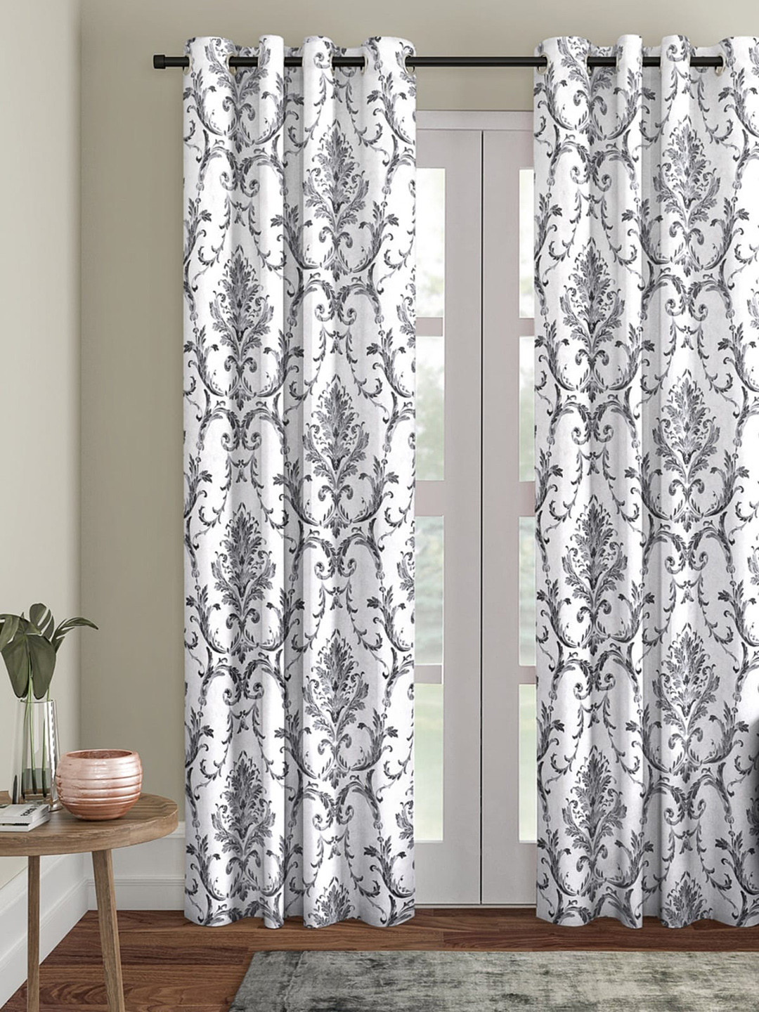 

ROMEE White & Black Velvet Finish Single Room Darkening Curtain