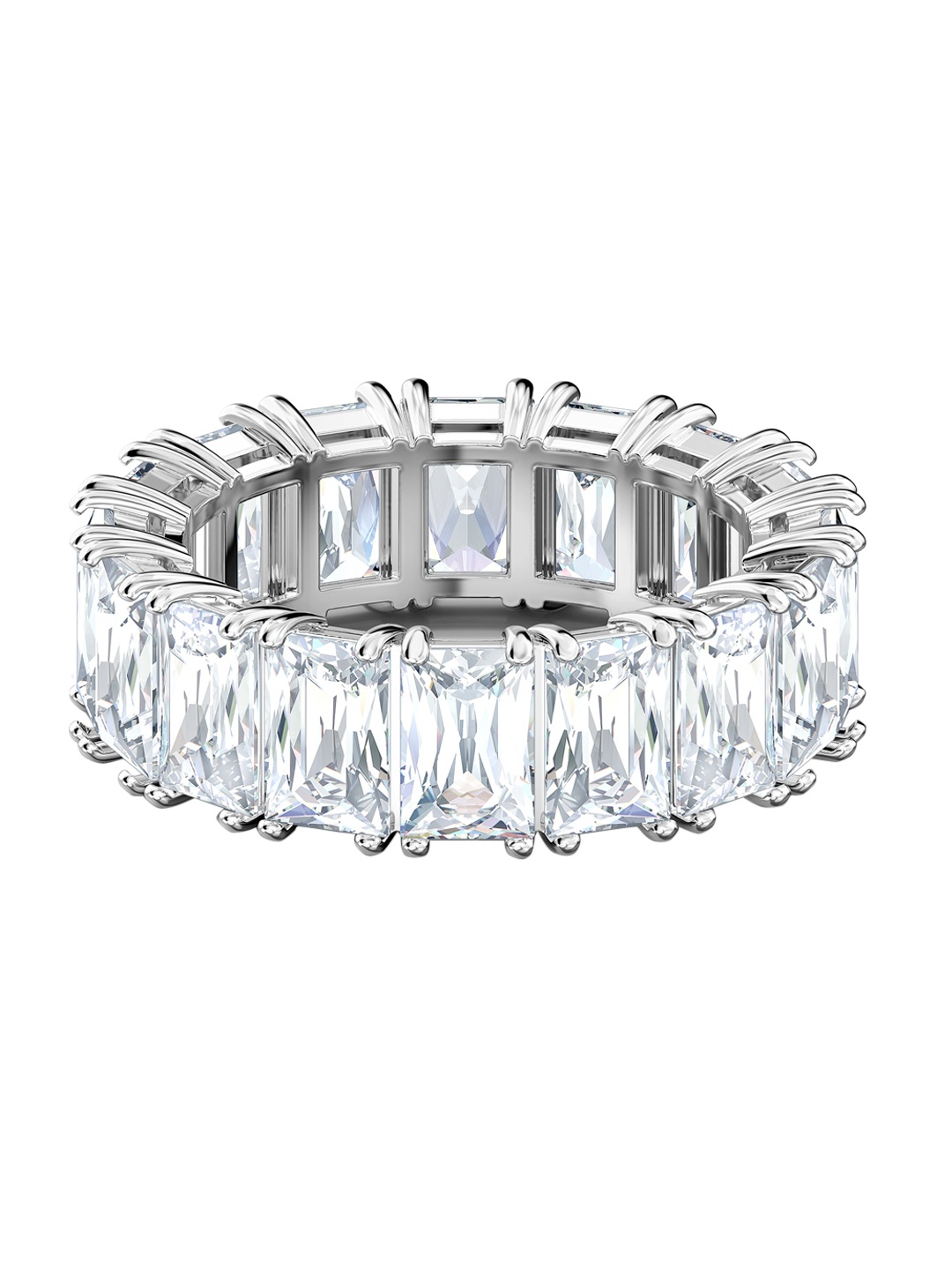 

SWAROVSKI Rhodium-Plated Silver-Toned & White Crystal-Studded Vittore Wide Finger Ring
