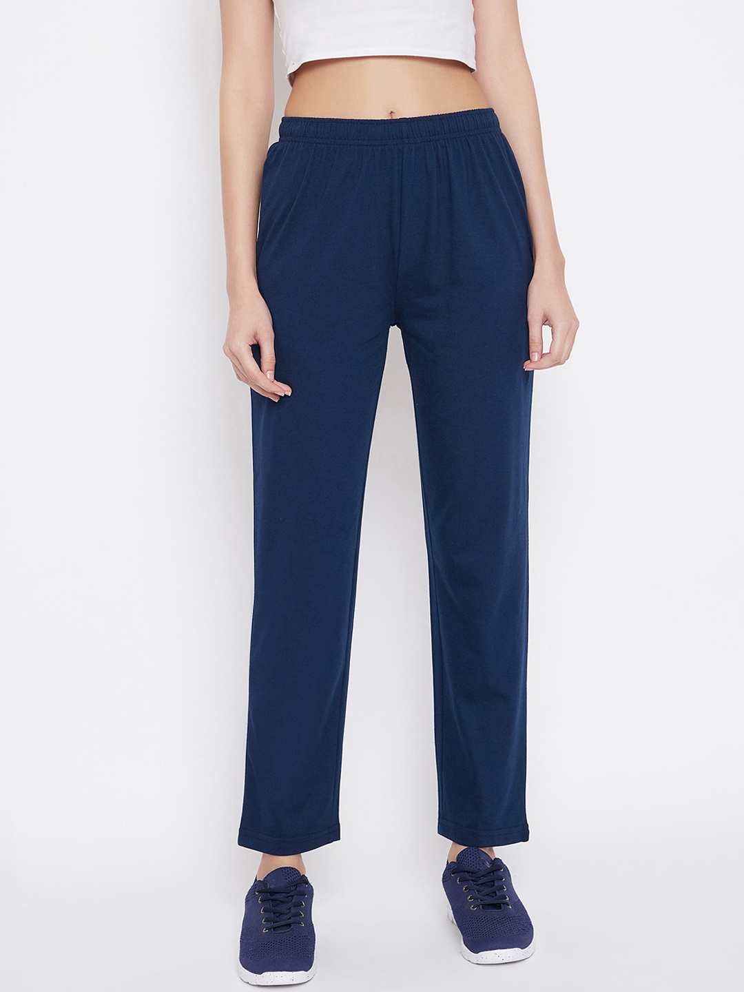 Okane Women Navy Blue Solid Slim-Fit Track Pants