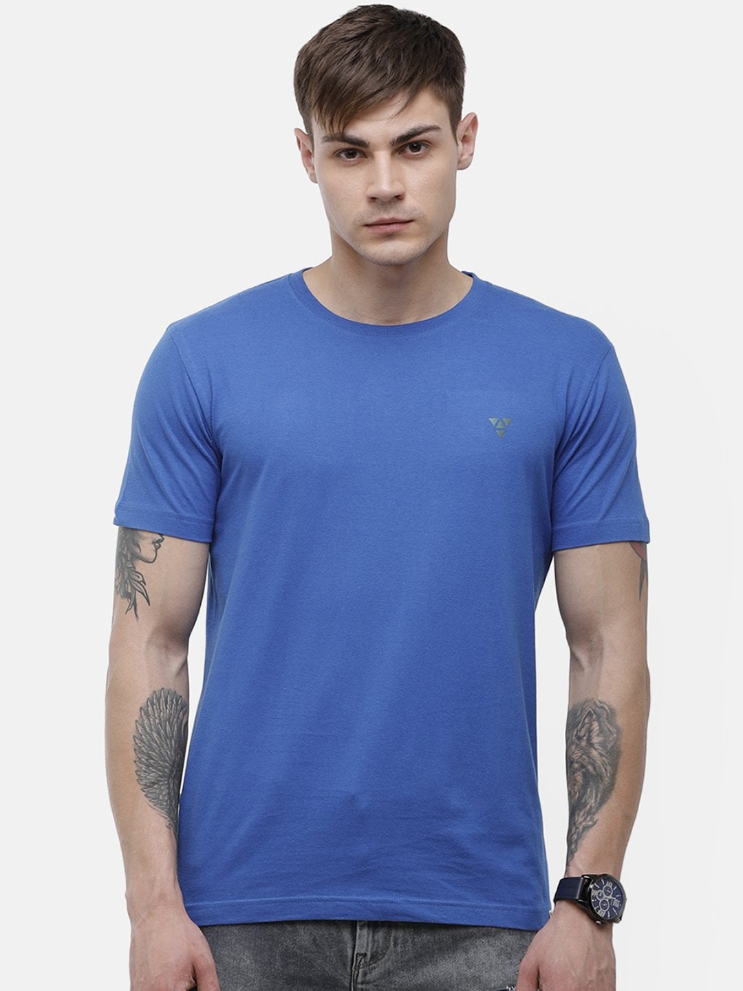 

Voi Jeans Men Blue Solid Round Neck Cotton Pure Cotton T-shirt