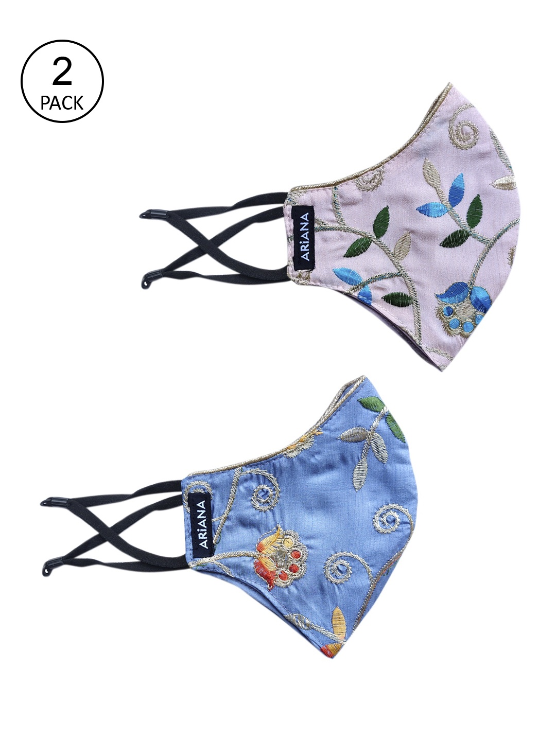 

Ariana Women Pack Of 2 Blue & Lavender Intricate Floral Embroidered Face Masks