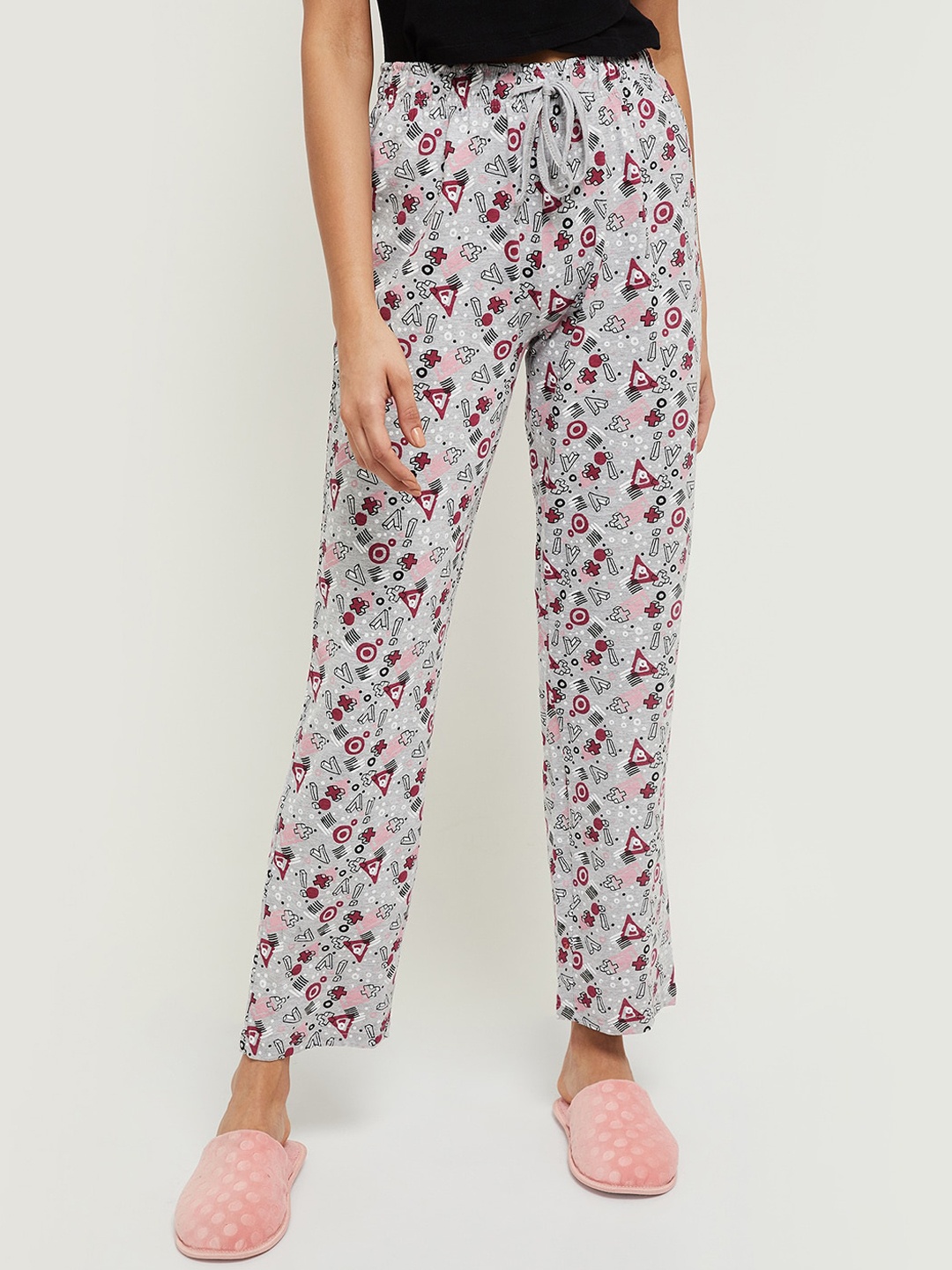 

max Women Grey & Maroon Printed Lounge Pants