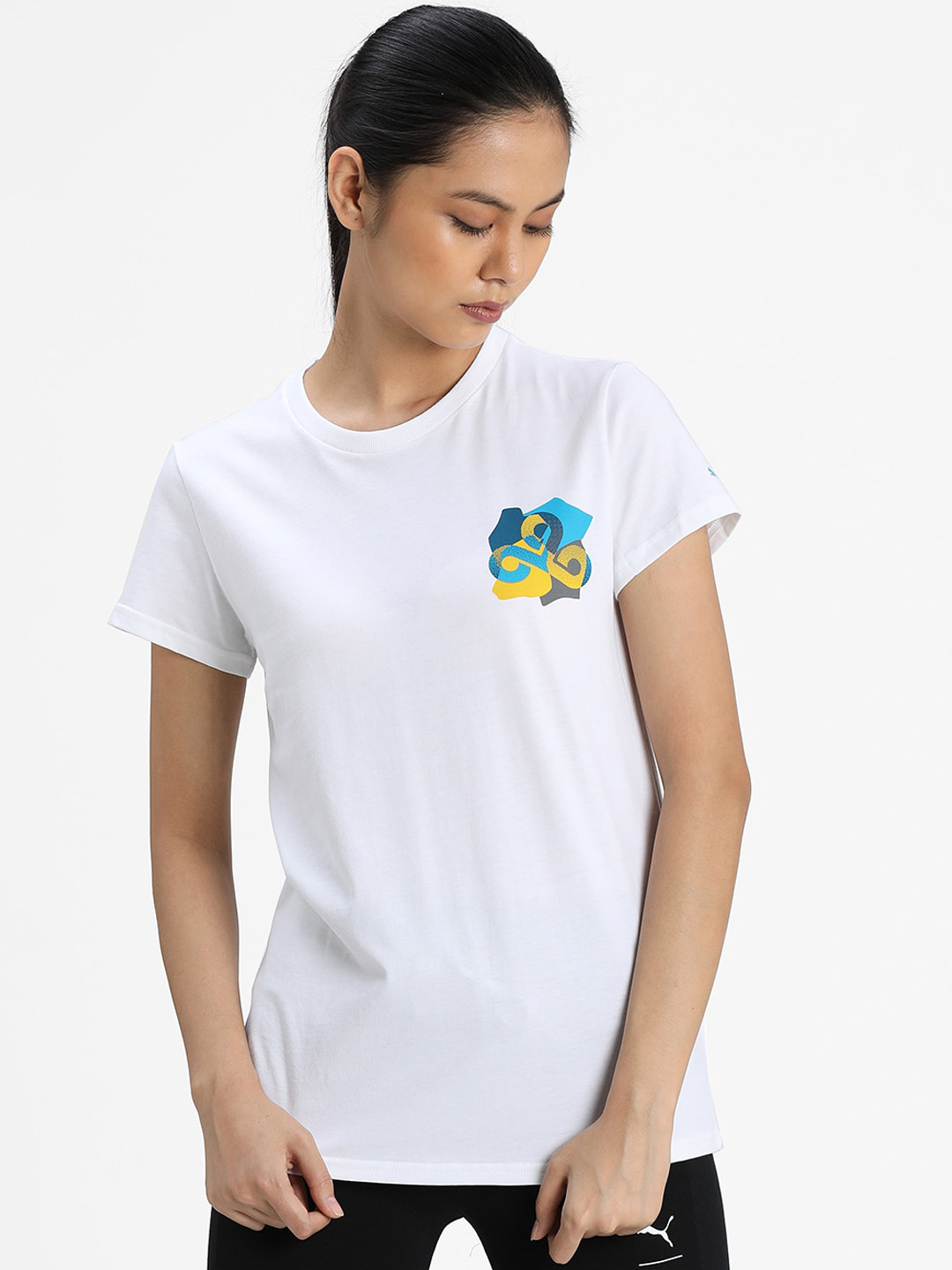 

Puma White Printed Pure Cotton CLD9 Jigsaw Top