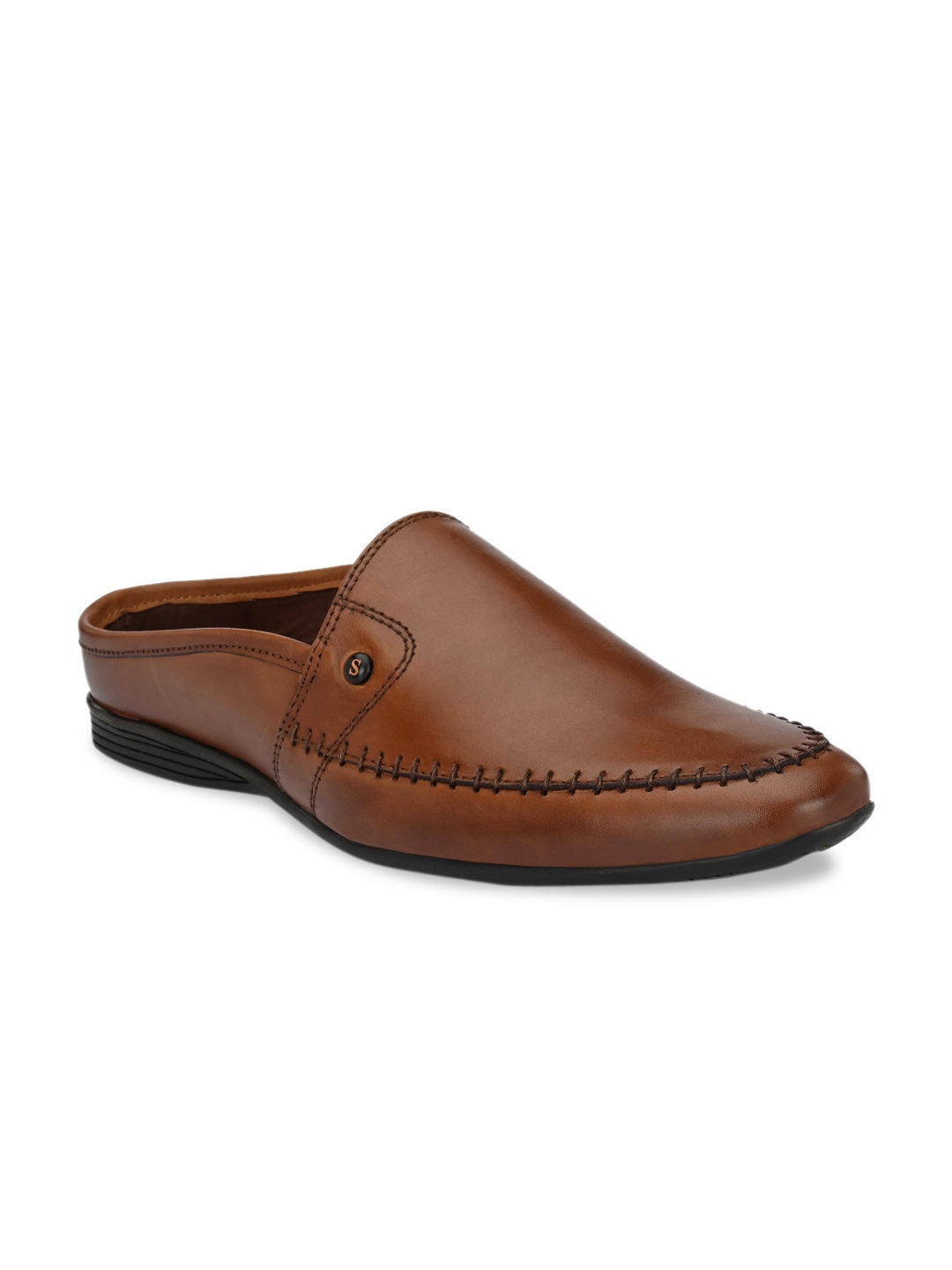 

San Frissco Men Tan Brown Textured Leather Mules