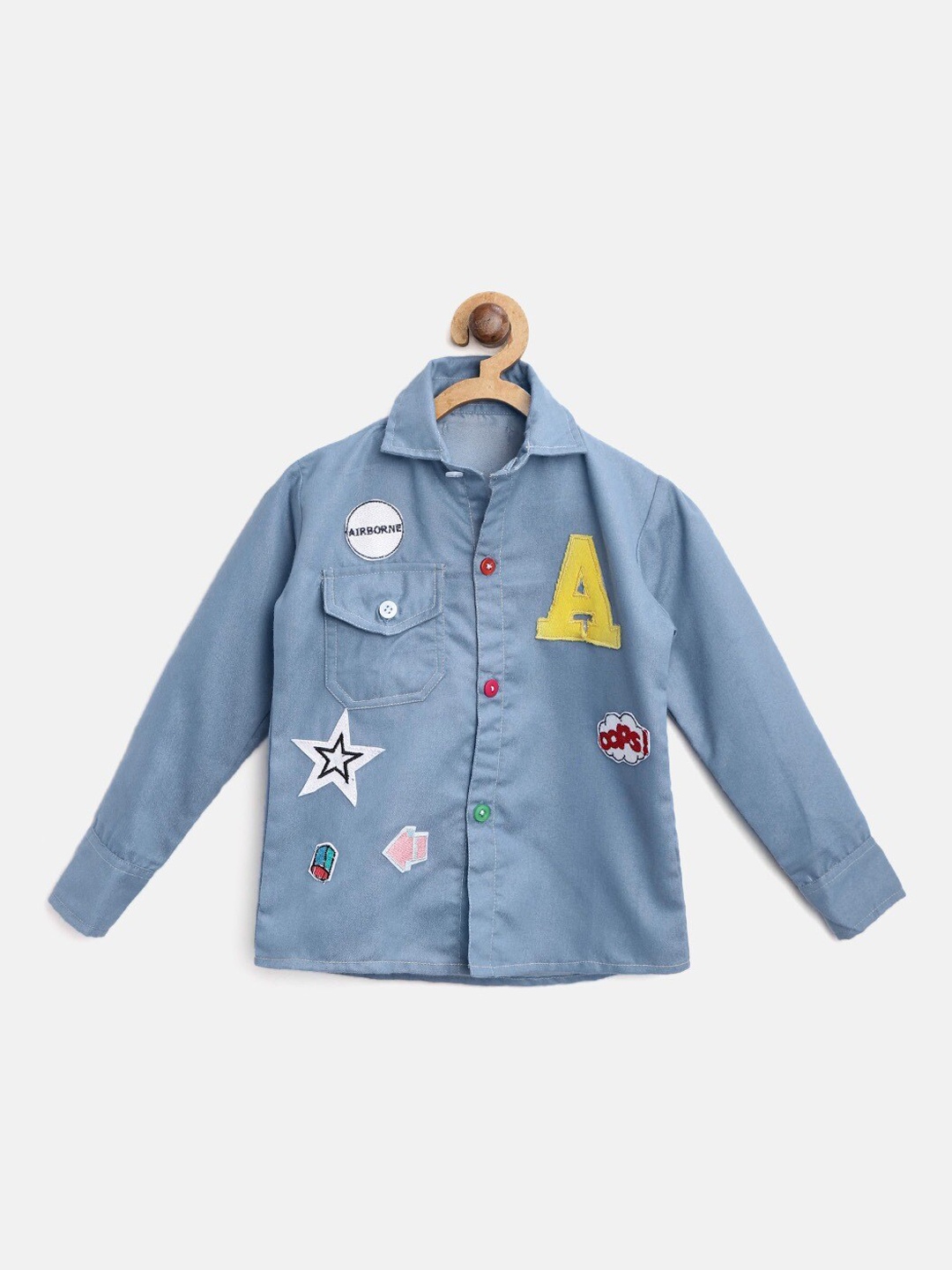 Kids Clan Boys Blue & Yellow Self Design Casual Shirt