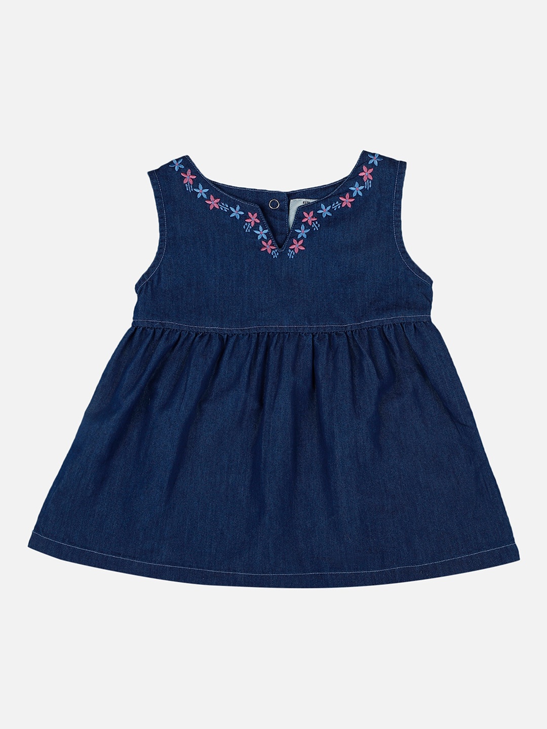 Bodycare First Girls Blue Solid Fit and Flare Denim Dress