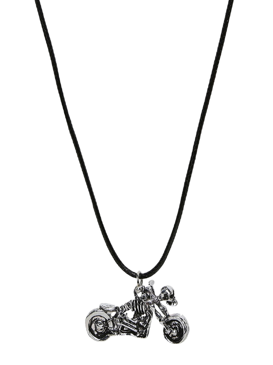 

OOMPH Men Silver-Toned & Black Biker Punk Skull-Shaped Handcrafted Pendant With Chain