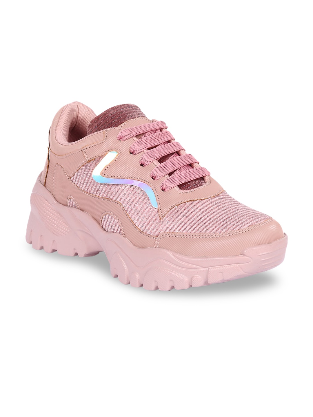 

ZAPATOZ Women Pink Woven Design PU Sneakers Casual Shoes
