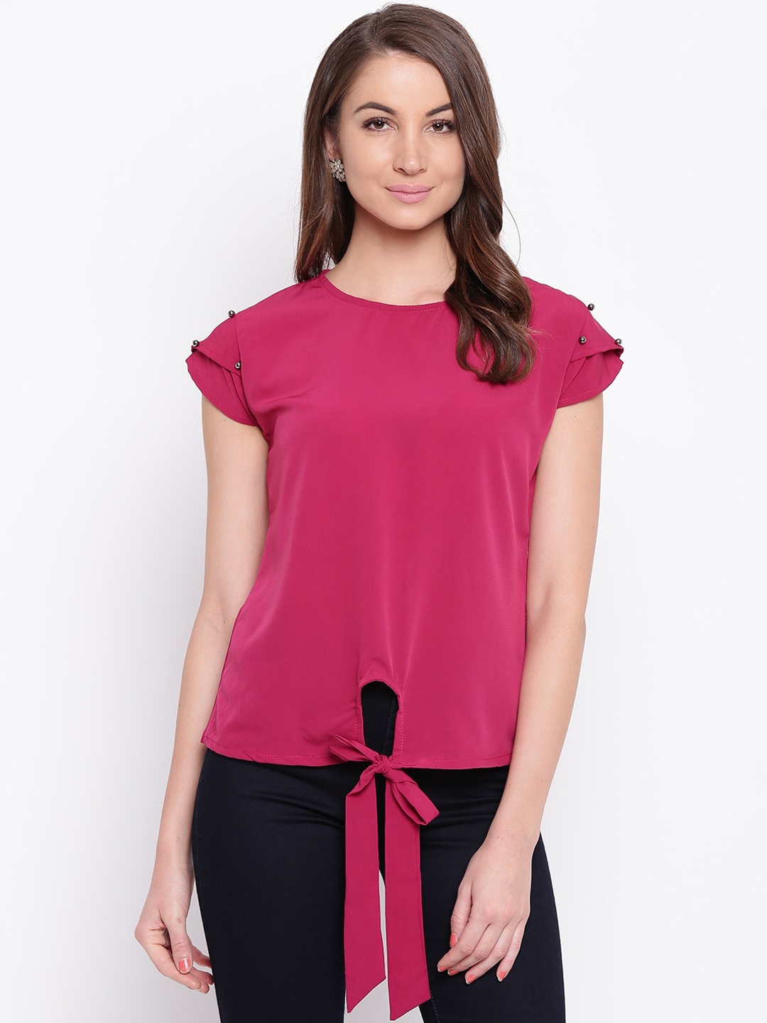 

Mayra Pink Solid Crepe Regular Top