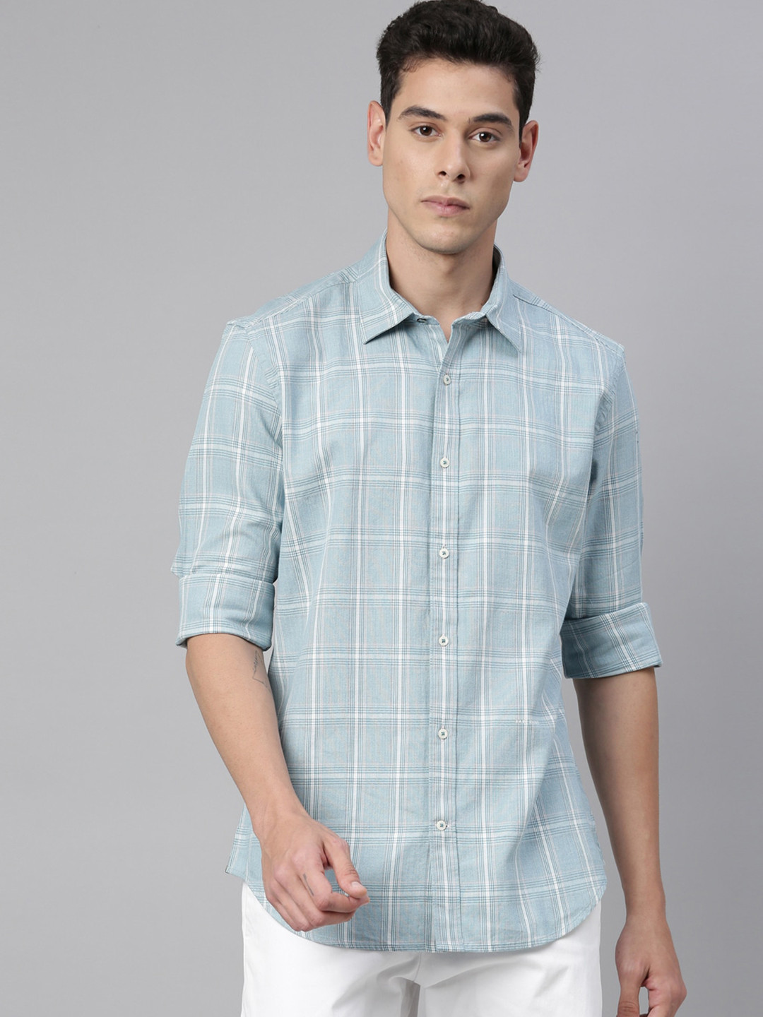 

RARE RABBIT Men Green Regular Fit Checked Casual Shirt