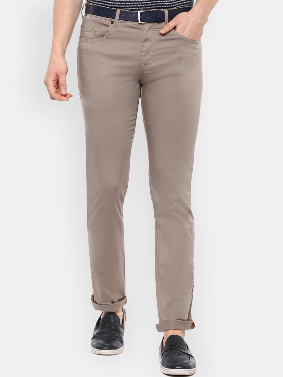 

V Dot Men Beige Slim Fit Solid Regular Trousers