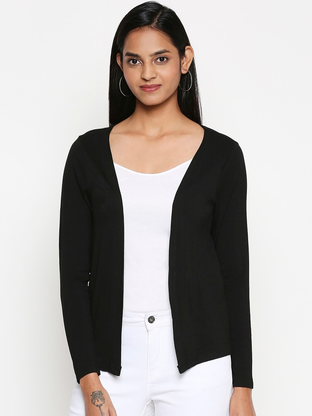 

People Women Black Solid Open Front Jacket