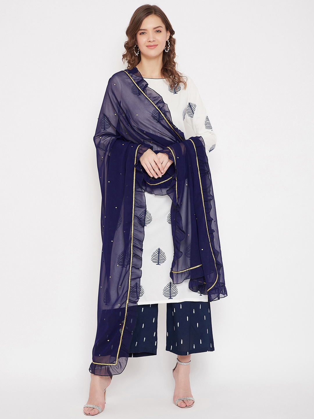 

Bitterlime Navy Blue & Gold-Toned Solid Dupatta