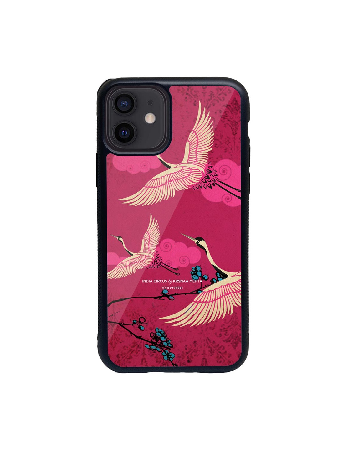 

macmerise Pink & Beige Flying Flamingoes Glass iPhone 12 Mini Phone Case